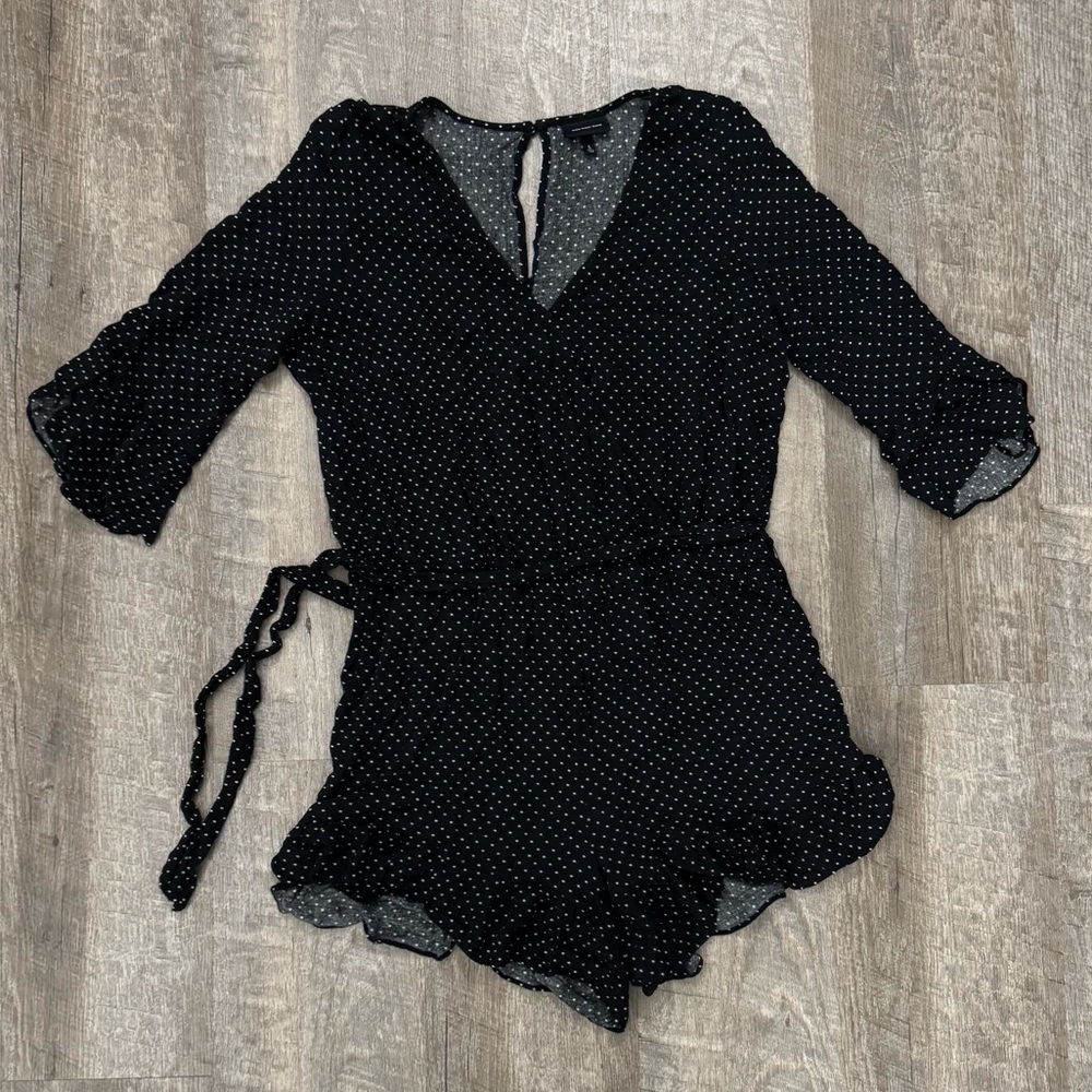 Black Polka Dot Ruffle Romper Who What Wear Sz S